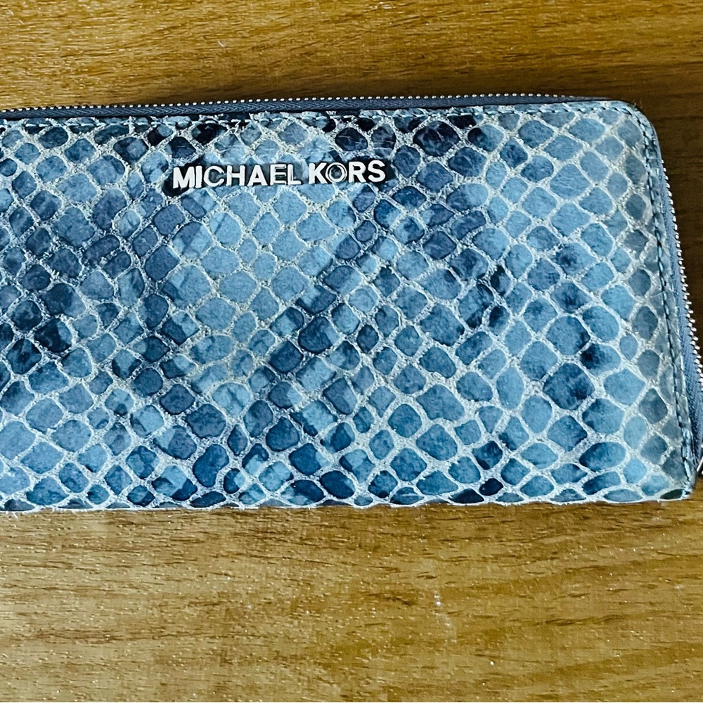 MICHAEL KORS Bedford Continental Python Snake Embossed Leather Wallet- Blue - Picture 10 of 14